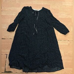 ZARA black Micro Dot White Long Sleeve Dress Size S Women Bow Flowy Casual AH16